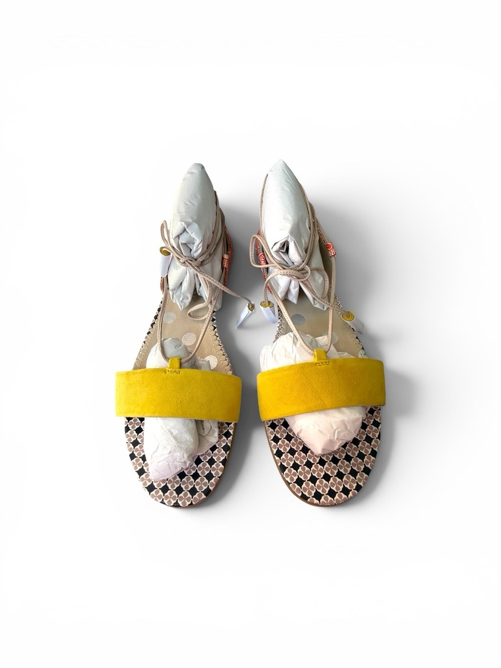 Boden Yellow Suede & Red Patterned Lace-Up Sandals - Picture 7 of 10